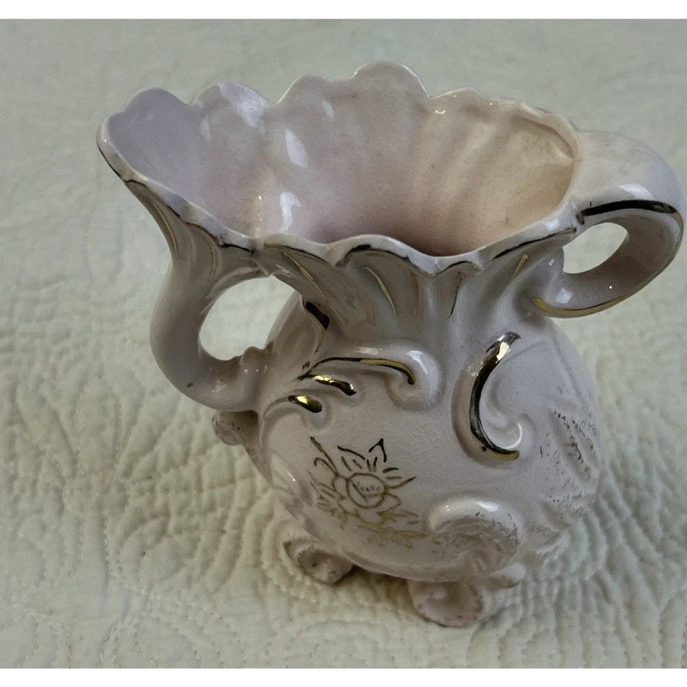 Vintage Porcelain Bud Vase Or Pitcher Gollld Trim 5